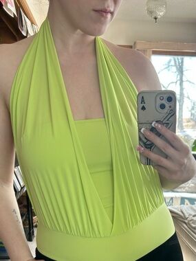 Lime Green Plunging Halter jumpsuit